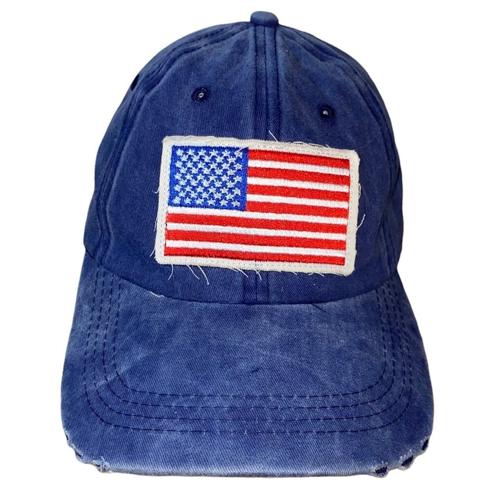 Vintage Style USA American Flag Distressed Blue Dad Hat Adjustable Strapback Cap